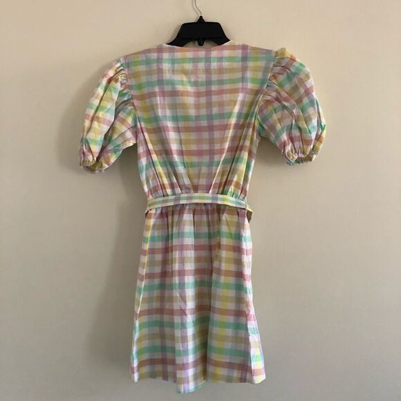 NWT S/W/F Pastel Multicolor Gingham Mini Dress Sz S Puff Sleeve Belted Cotton - Picture 8 of 8
